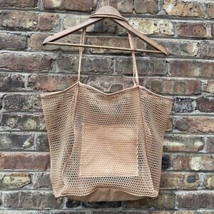 Hoxis Brown Mesh Bag Sheer Tote Beach Bag Vacation Breathable